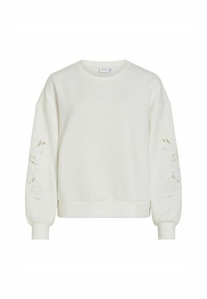 Witte sweatshirt met lange mouwen, ronde halslijn en bloemenkant uitsnijdingen op beide mouwen, geribbelde manchetten en zoom.