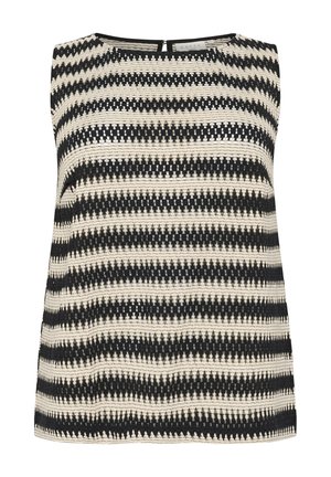Sleeveless top made of woven fabric with black and cream horizontal stripes, featuring a round neck and a discreet back zipper.