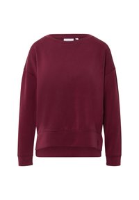 Bordeaux sweatshirt met een ronde hals, een schouder-onkel ontwerp en ribgebreide manchetten. Gemaakt van een zachte stof met een iets ontspannende pasvorm.