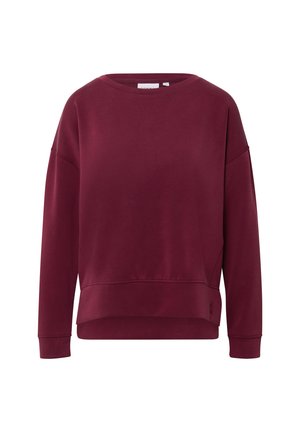 Burgundy sweatshirt with a crew neckline, drop shoulder design, and ribbed cuffs. Made of soft fabric with a slightly relaxed fit.