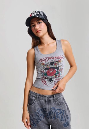 Ed Hardy, WOMENS IN MEMORY OF WHEN I CARED WASHED FITTED VEST TOP - Top - grey