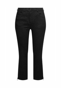 Černé capri džíny s texturovaným vzorem, pěti kapsami a zipovými detaily na lemování. Vyrobeny z denimového materiálu. Design se slim fit střihem.