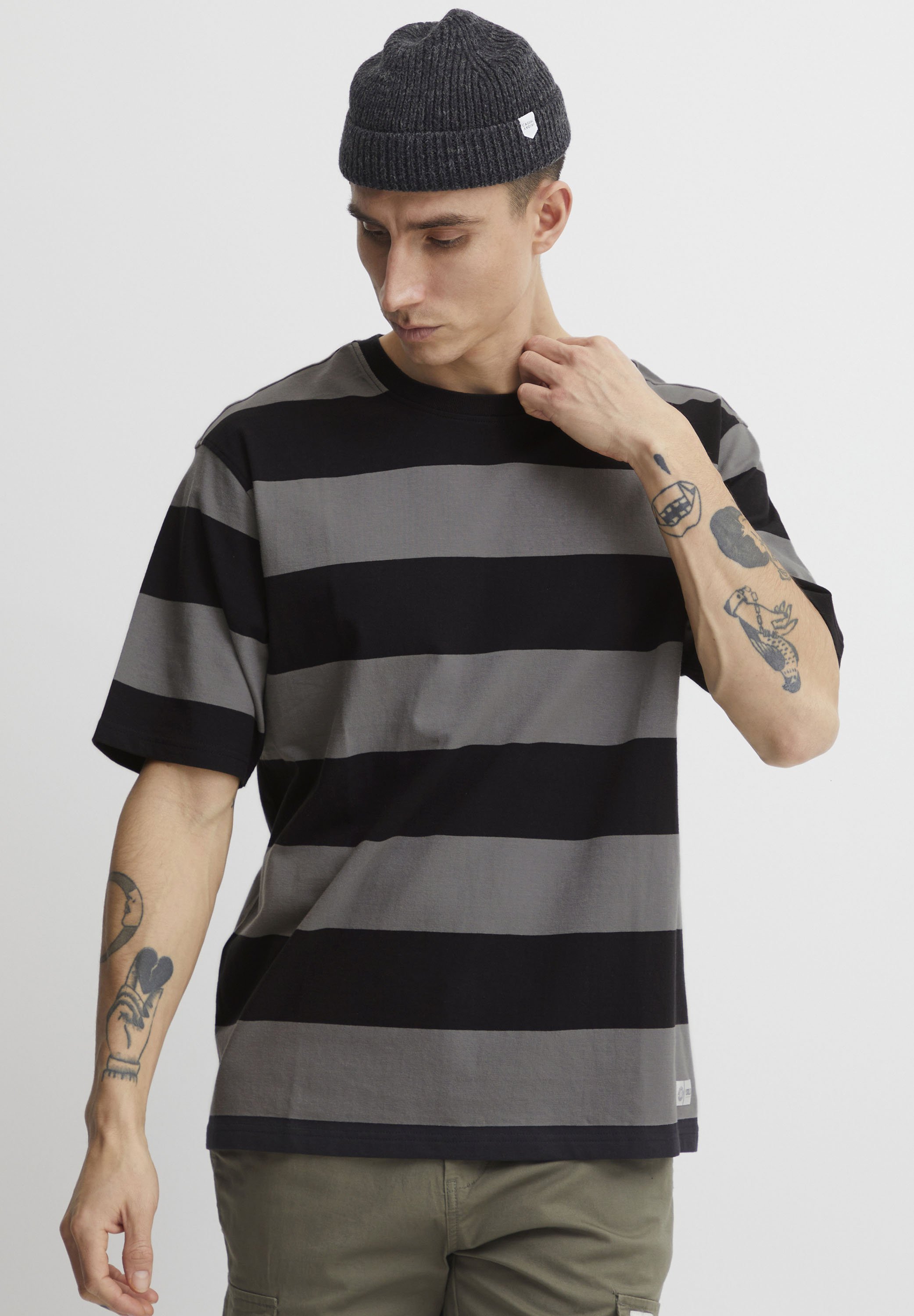 Maglietta Uomo Solid Malte A Righe Con Taschino - Manica Corta, Girocollo, Vestibilità Regolare, Rosso Vino (0985), XXX-Large