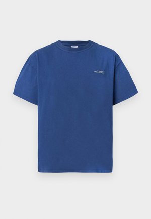 Blue short-sleeve cotton t-shirt with crew neck and small white "ARPEX" logo on the left chest.