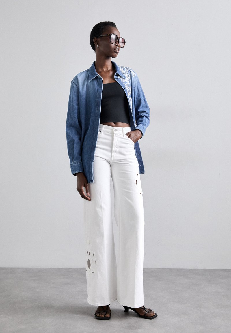 KUNMI Pantaloni da donna a gamba larga, a vita alta, casual