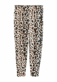 Leggings lavet af strækbart stof med et leopardmønster i sorte, brune og beige nuancer samt en elastisk talje.