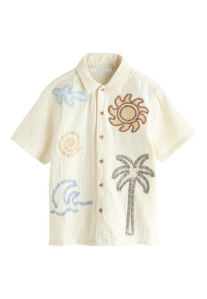 Next, REGULAR FIT - SHORT SLEEVE PALM EMBRIODERED SHIRT . - Skjorter - ecru embroidery sun palm