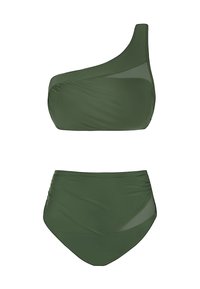 Cupshe ONE SHOULDER MESH HIGH WAIST  SET - Bikini - dark green