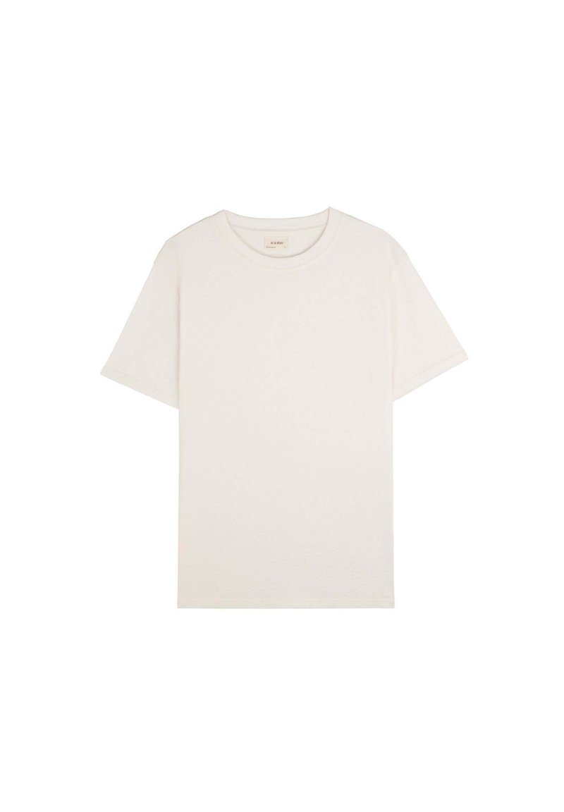 Witte katoenen t-shirt met een ronde halslijn en korte mouwen, met een relaxte fit en een soepele textuur, zonder zichtbare patronen of accenten.