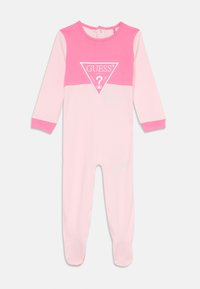 Tutina rosa con maniche lunghe, caratterizzata da una sezione inferiore rosa chiaro e una superiore rosa scuro con un logo triangolare al centro.
