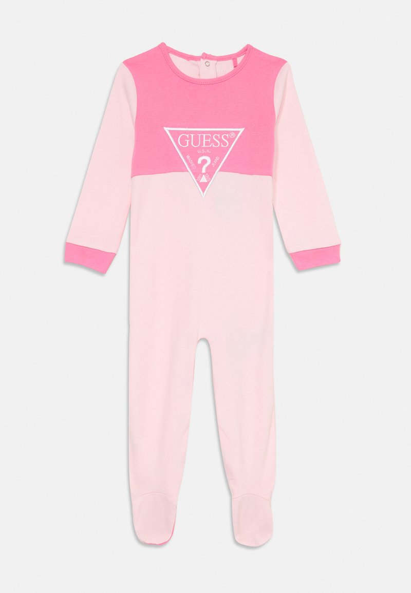 Tutina rosa con maniche lunghe, caratterizzata da una sezione inferiore rosa chiaro e una superiore rosa scuro con un logo triangolare al centro.