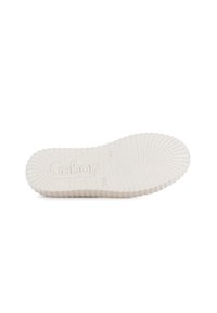 White rubber shoe sole with ridged tread pattern, the brand name "Gabor" embossed near the heel, and size marking 4 1/2 visible.