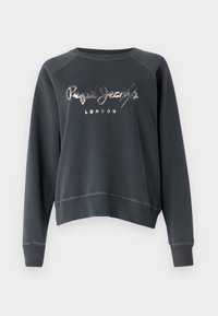 Felpa grigio scuro a girocollo con maniche lunghe, caratterizzata da un logo ricamato in argento "Pepe Jeans London" sul davanti. Tessuto morbido.
