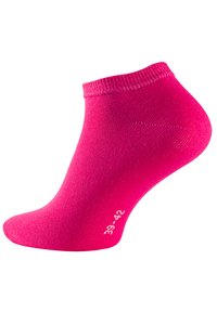 Calzino fucsia con bordo a cuffia e texture liscia. Mostra la taglia 39-42 in bianco sul fondo.