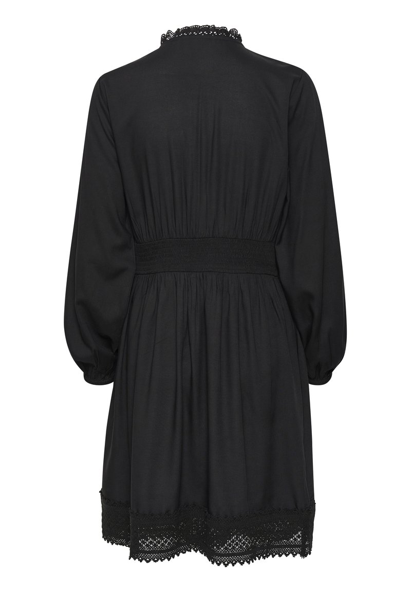 black dress with cream trim Women's Black and White Contrast Trim Maxi Dress with Button Detailing - Size 2
