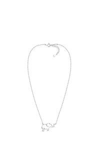 Collana d'argento con pendente a forma di elefante, progettata con una forma a contorno. La catena è delicata con una chiusura e un'estensione regolabile.