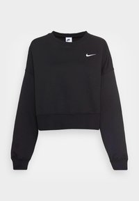 Svart kort sweatshirt gjord av mjukt material, med rund halsringning, långa ärmar och en vit Nike-logotyp på bröstet.
