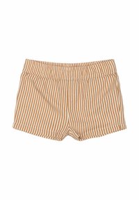 Randiga shorts i beige och kräm, med en mjuk, elastisk midja, rak skärning och ett lätt bomullsmaterial.