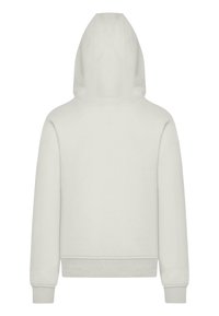 Hooded sweatshirt in light beige. Features a soft texture, ribbed cuffs, and a simple design with no visible logos or patterns.