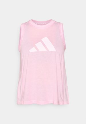 Haut de sport sans manches de couleur rose clair, avec un grand logo blanc à trois bandes sur le devant. Confectionné dans un tissu doux et léger.