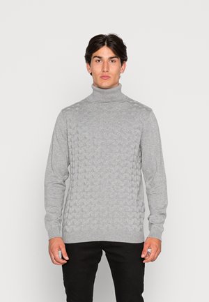 REGULAR FIT WITH JACQUARD - Strikkegenser - medium grey melange