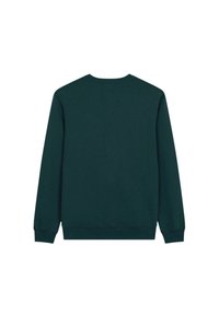 Felpa verde scuro con maniche lunghe, polsini e orlo a coste, e un classico design a girocollo. Realizzata in tessuto morbido con una texture liscia.