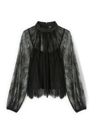 Motivi, BLUSA IN PIZZO CON COLLETTO DRAPPEGGIATO - Bluse - nero