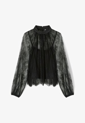 Motivi, BLUSA IN PIZZO CON COLLETTO DRAPPEGGIATO - Blouse - nero