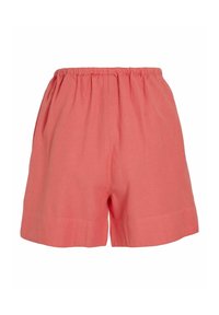 Koralfarvede bomuldsshorts med elastisk talje, lige pasform og flad kant. Simpelt design uden lommer eller dekorationsdetaljer.