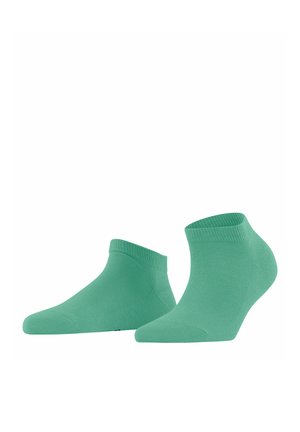 Grüne Knöchelsocken aus einem glatten, dehnbare Stoff; mit einem gerippten Bündchen und einem nahtlosen Zehendesign für Komfort und Passform.