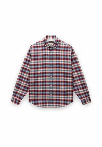 Camicia a maniche lunghe con bottone, con un motivo a quadri rosso, blu e bianco, dotata di colletto button-down e piccolo logo ricamato sul petto.