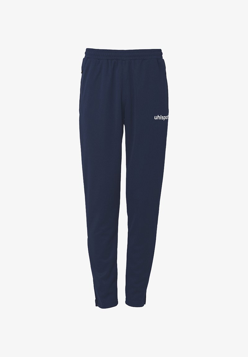 Navyblaue Jogginghose mit elastischem Bund, schmal zulaufenden Beinen und einem kleinen weißen Logo an der Seite. Hergestellt aus weichem, atmungsaktivem Stoff.