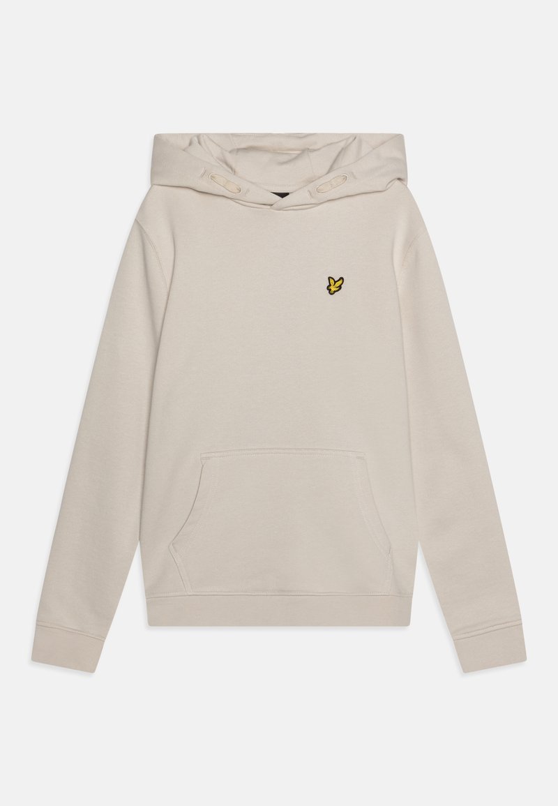Bež hoodie s kengurudžepom, podesivim kapuljačom sa špagom i izvezenim žutim leptir detaljem na lijevoj strani prsnog koša.