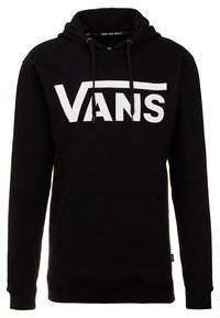 Felpa nera con cappuccio realizzata in tessuto misto cotone, con un grande logo bianco "VANS" sulla parte frontale, lacci per il cappuccio e tasca a marsupio anteriore.