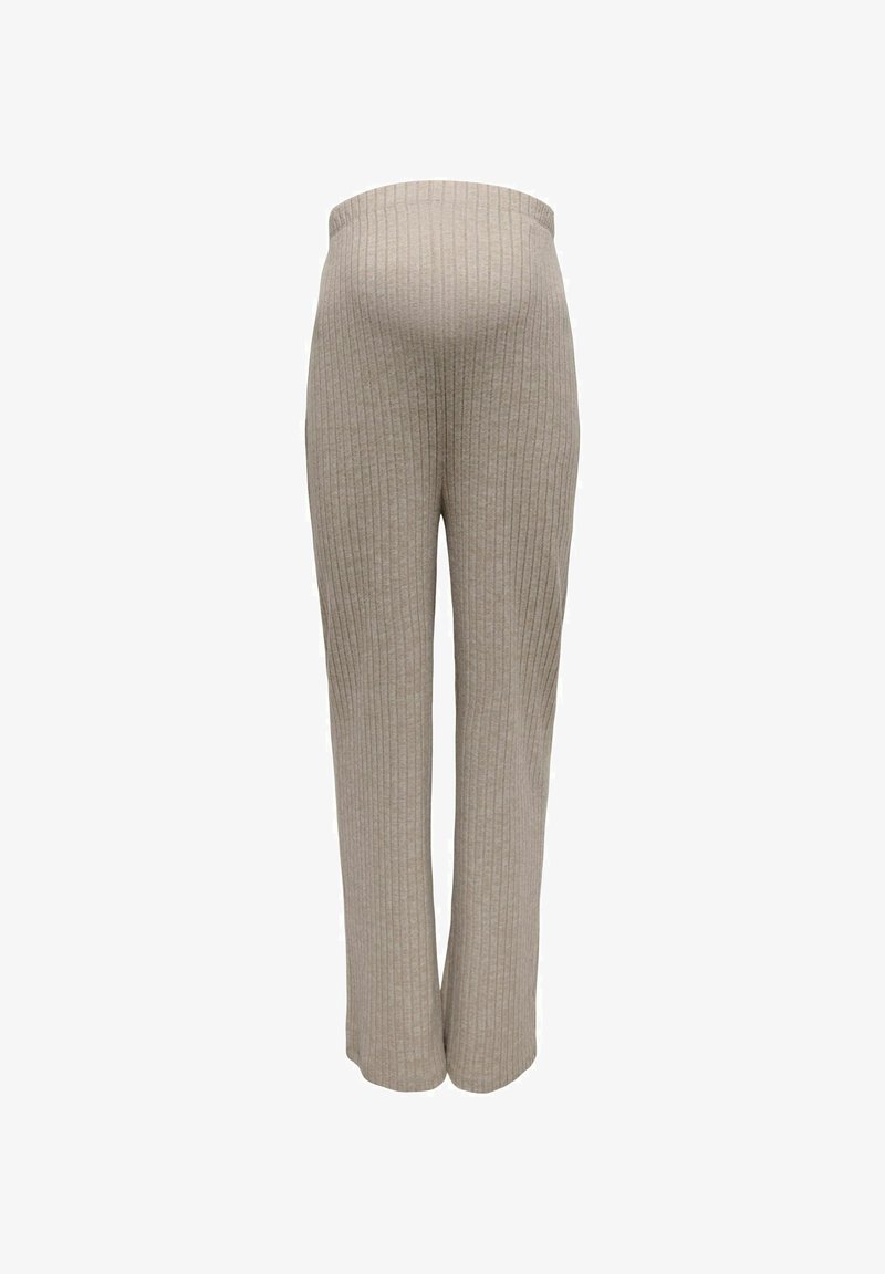 Pantaloni de maternitate bej, cu textură în fâșii, bandă elastică la talie, design cu picioare largi și o textură moale, potriviți pentru o purtare confortabilă.