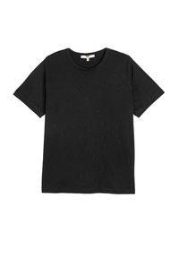 Camiseta negra de manga corta tipo crew neck planchada sobre un fondo blanco.