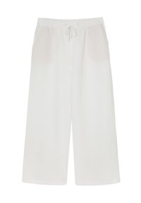 Široke hlače od laganog materijala, s elastičnom gumicom u struku, vezicom i dva bočna džepa u mekanoj boji off-white.