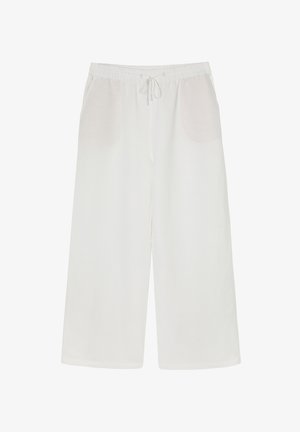 Široke hlače od laganog materijala, s elastičnom gumicom u struku, vezicom i dva bočna džepa u mekanoj boji off-white.