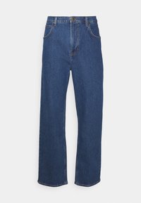 Modré džíny z denimu se střihem rovné nohavice, s poutky na opasek, předními kapsami a klasickým zapínáním na knoflík. Texturovaná látka se švy.