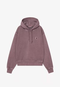 Sudadera con capucha en un tono malva polvoriento. Confeccionada en suave algodón con un corte relajado. Presenta un pequeño parche con el logotipo en el frente y puños y dobladillo acanalados.