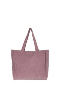 Torba typu tote z kordurowego materiału w kolorze mauve, z dwiema długimi rączkami, prostokątnym kształtem i prążkowaną teksturą. Charakteryzuje się prostym, nieozdobionym wzorem.