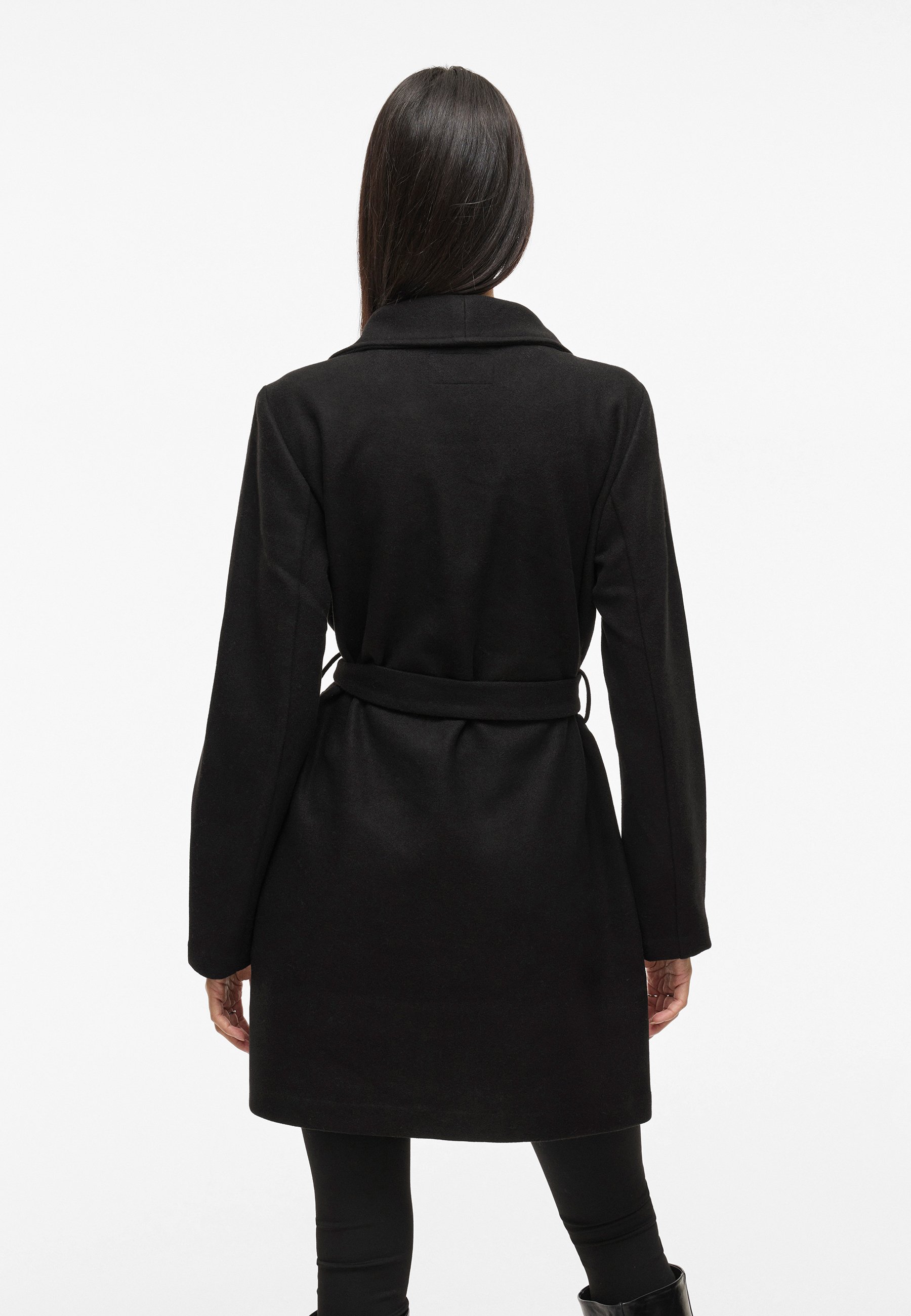 VILA VICOOLEY COLLAR BELT COAT - Short coat - black - Zalando.co.uk