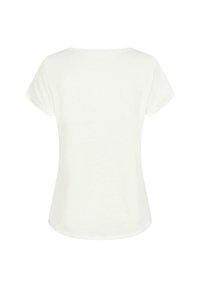 T-shirt blanc à manches courtes avec un col rond. Texture lisse et coupe décontractée. Pas de motifs ni d'accents visibles.