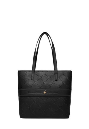 Černá taška Beverly Hills Polo Club s vyraženým vzorem loga a dvěma ramenními popruhy na bílém pozadí.