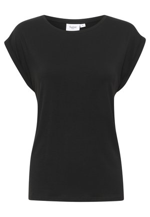 Mustat lyhythihaiset t-paidat, jotka on valmistettu pehmeästä kankaasta, pyöreällä kaula-aukolla ja väljällä istuvuudella. T-paidassa on käännetyt hihat rennon ilmeen saavuttamiseksi.