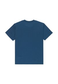 T-shirt en coton bleu avec un col rond et des manches courtes. Texture lisse sans motifs ni accents visibles. Coupe standard.