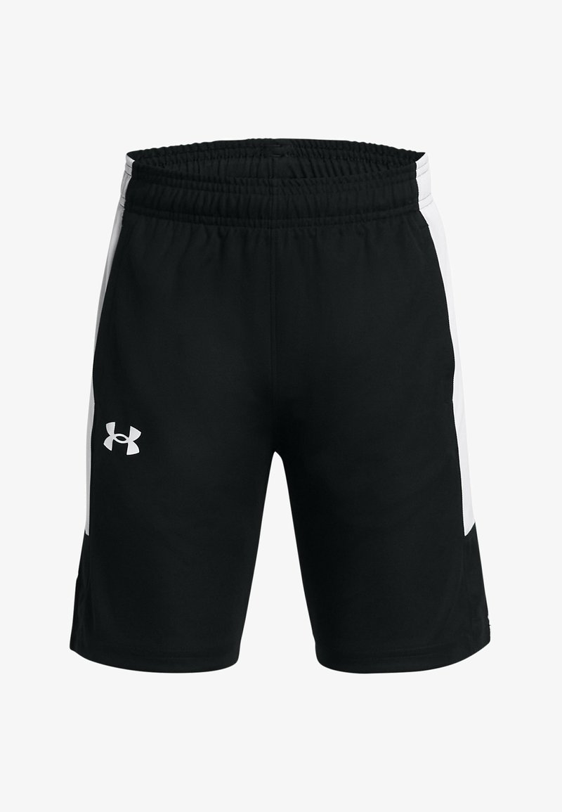 Mustmusted mustrikad, mis on valmistatud kergest kangast, valgete külgtriipudega ja elastse vöökohtaga. Logo on nähtav vasakul alakul.