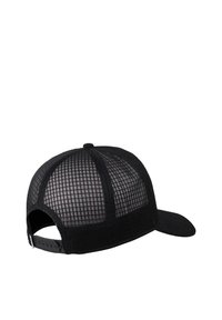 Schwarze Kappe mit einem Netzrücken und einem soliden schwarzen Schirm. Verfügt über ein Rautenmuster im Netz und einen verstellbaren Snapback-Verschluss.