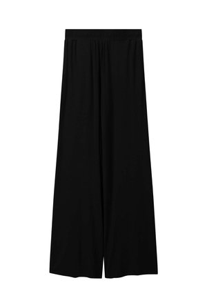 Culottes noires en tissu léger, avec une coupe à jambe large et une taille élastique pour plus de confort. Pas de motifs ni d'accents supplémentaires.