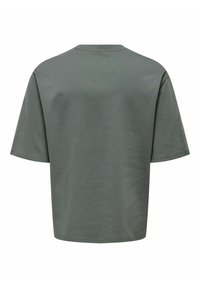 Oversized grijs katoenen t-shirt met een ronde hals en korte mouwen. Gladde textuur, rechte zoom en minimale stikdetails bij de halslijn.